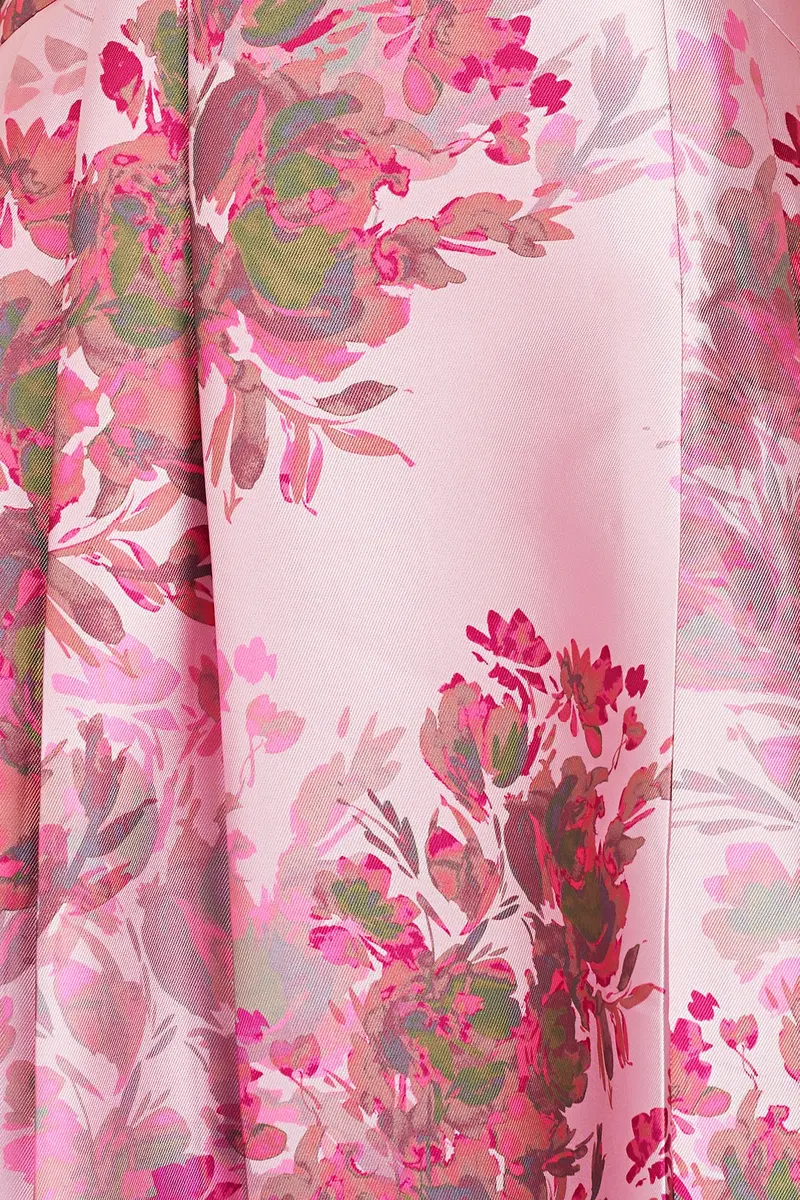 Abstract Rose Mikado Tea-Length Dress with Bateau Neck