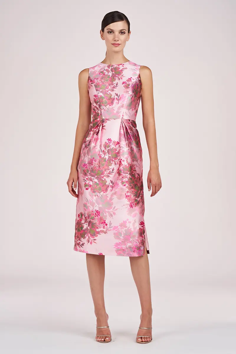 Adriana Abstract Rose Print Mikado Midi Dress