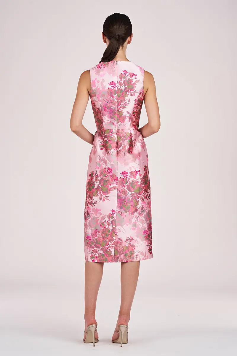 Adriana Abstract Rose Print Mikado Midi Dress 2