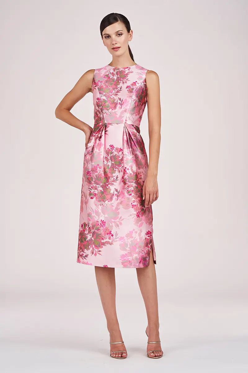 Adriana Abstract Rose Print Mikado Midi Dress
