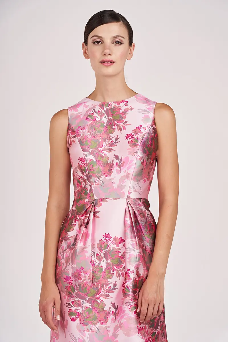 Adriana Abstract Rose Print Mikado Midi Dress