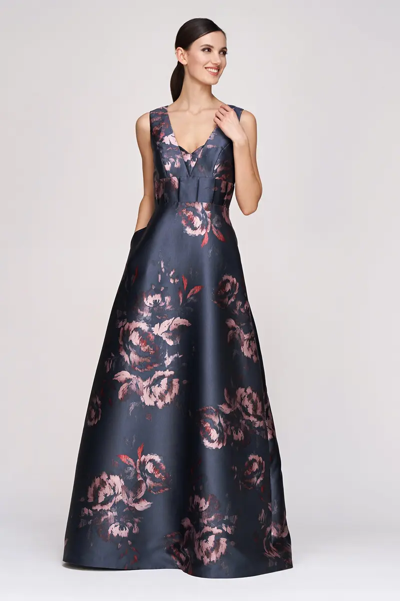Alexandra Sweetheart-V Neck Striated Rose Mikado Ball Gown