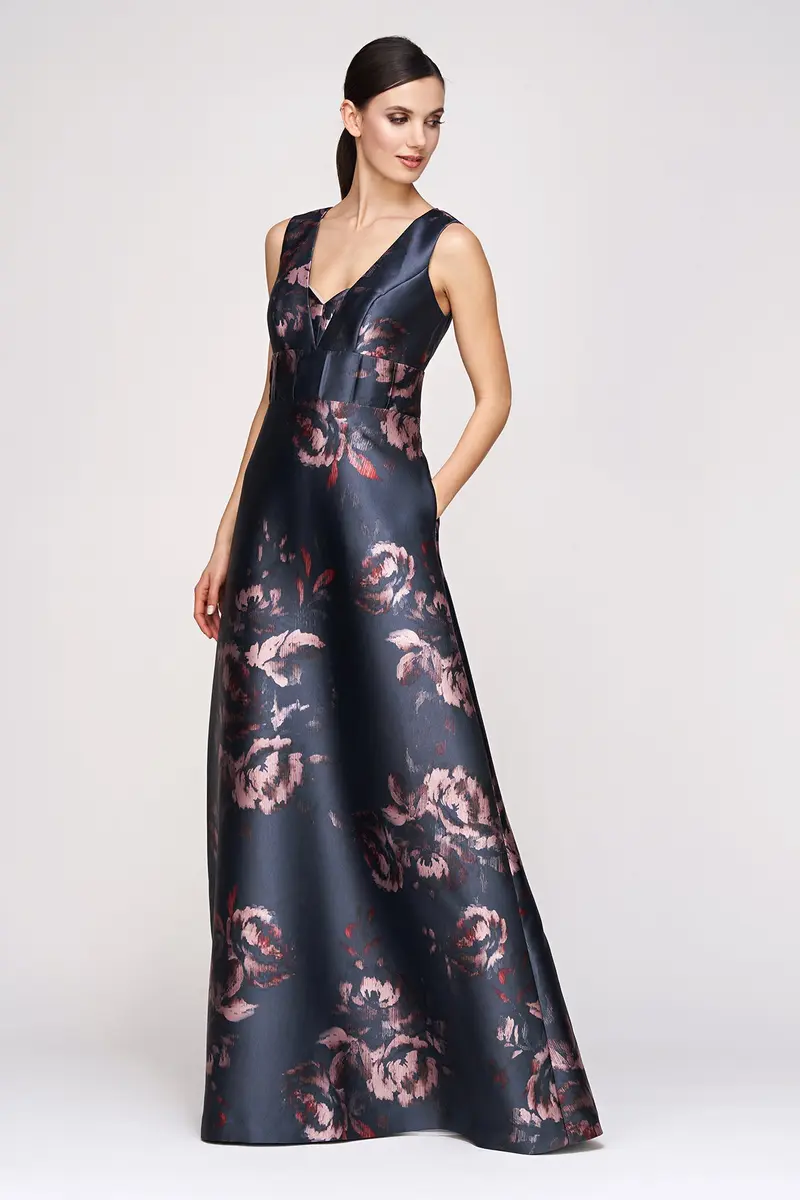 Alexandra Sweetheart-V Neck Striated Rose Mikado Ball Gown