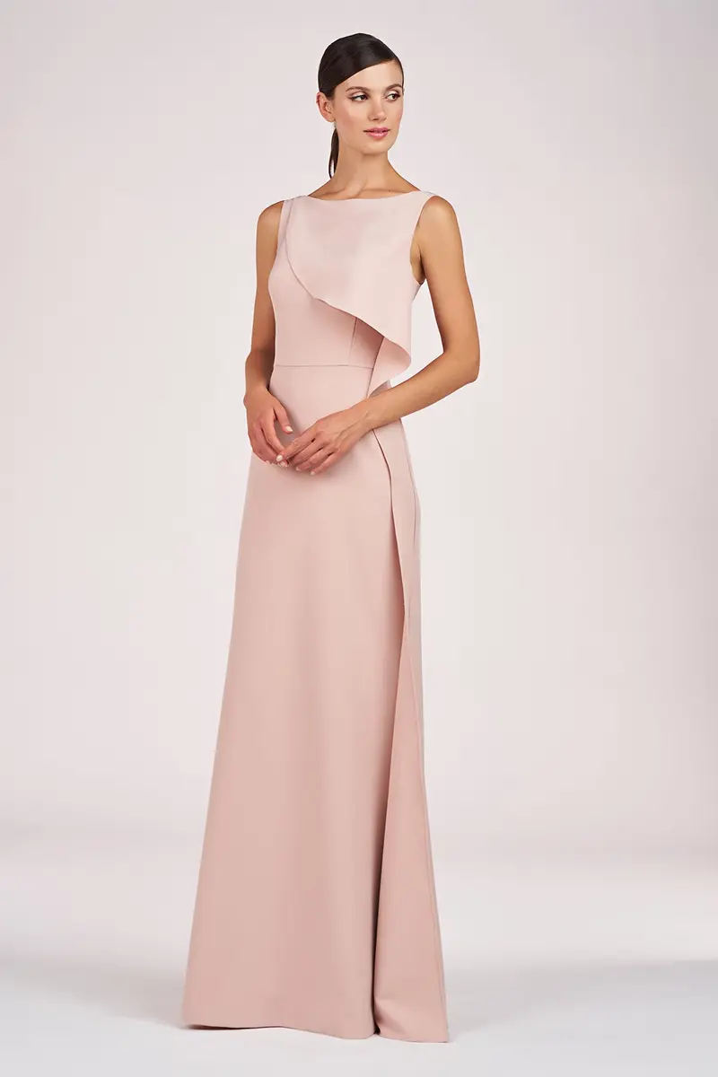 Anabella Bateau-Neck Flared Gown with Ruffled Hem