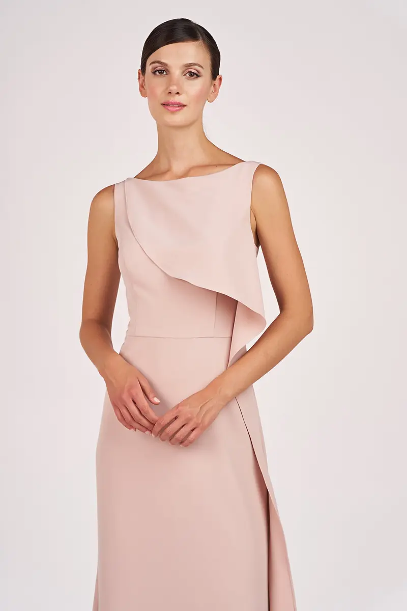 Anabella Bateau-Neck Flared Gown with Ruffled Hem