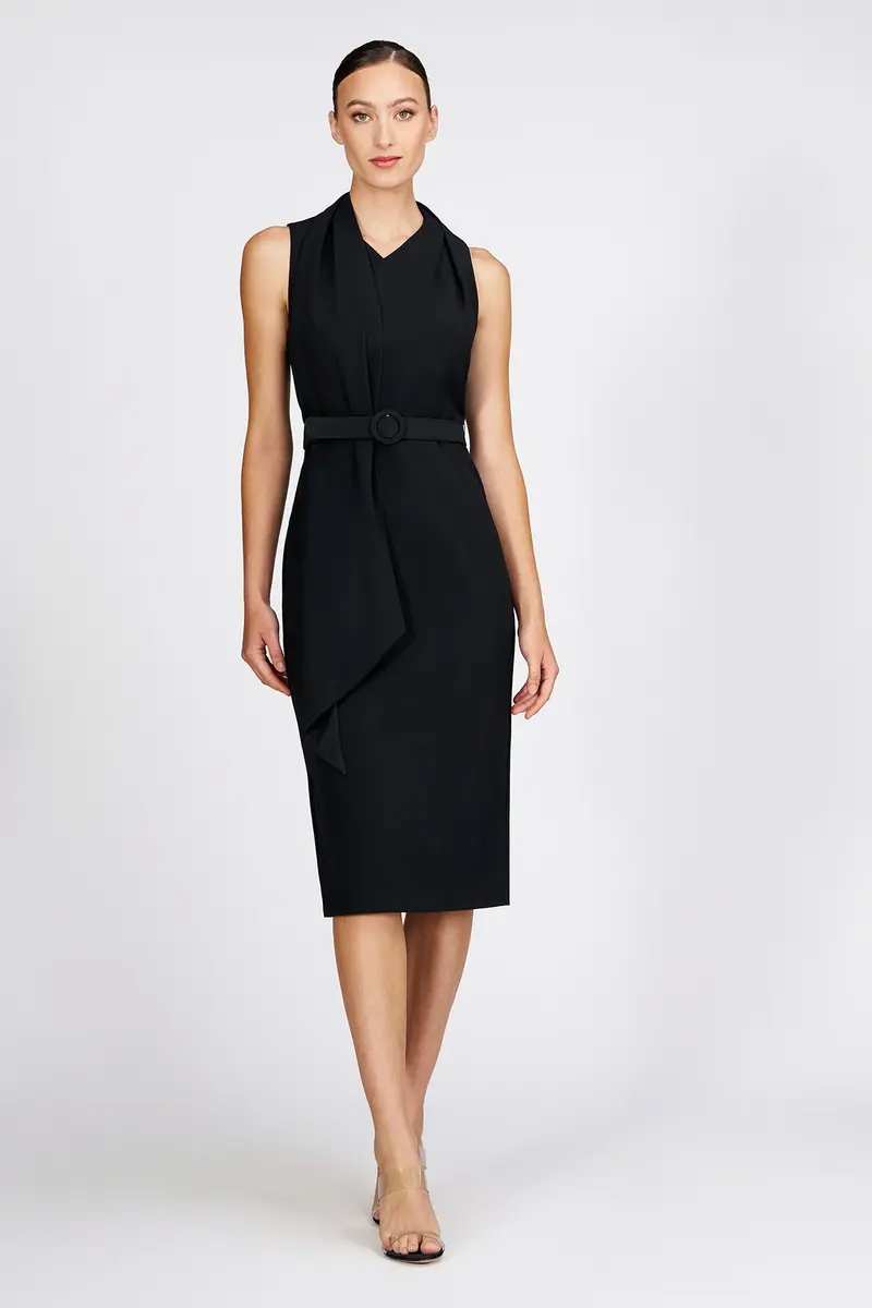 Annika Draped Halter Midi Dress in Luxe Stretch Crepe
