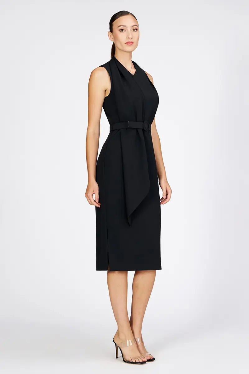 Annika Draped Halter Midi Dress in Luxe Stretch Crepe