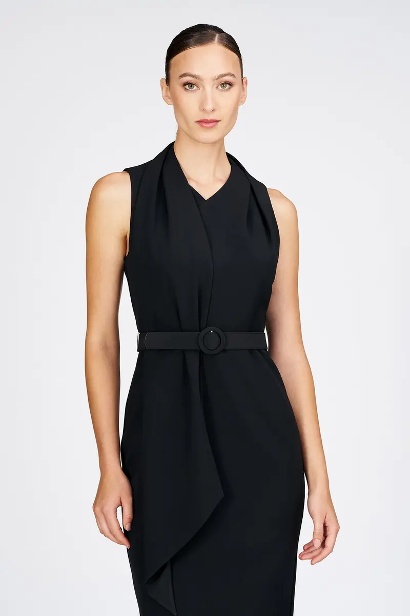 Annika Draped Halter Midi Dress in Luxe Stretch Crepe