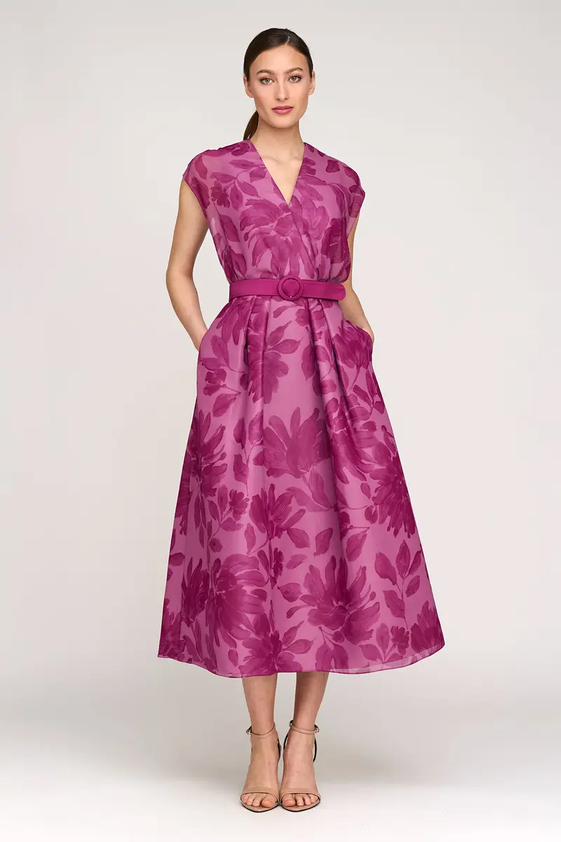 Artistic Hand-Painted Chiffon Tea-Length Dress