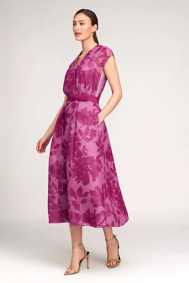 Artistic Hand-Painted Chiffon Tea-Length Dress