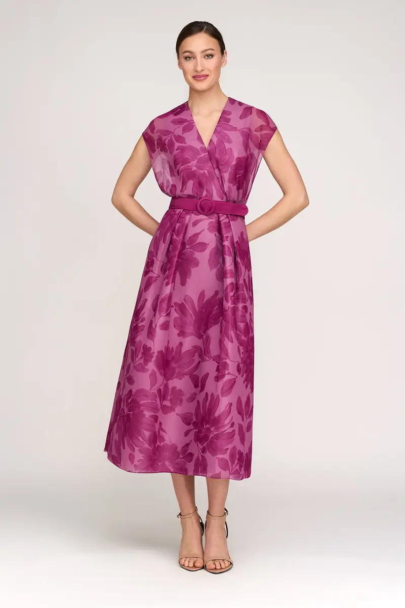 Artistic Hand-Painted Chiffon Tea-Length Dress