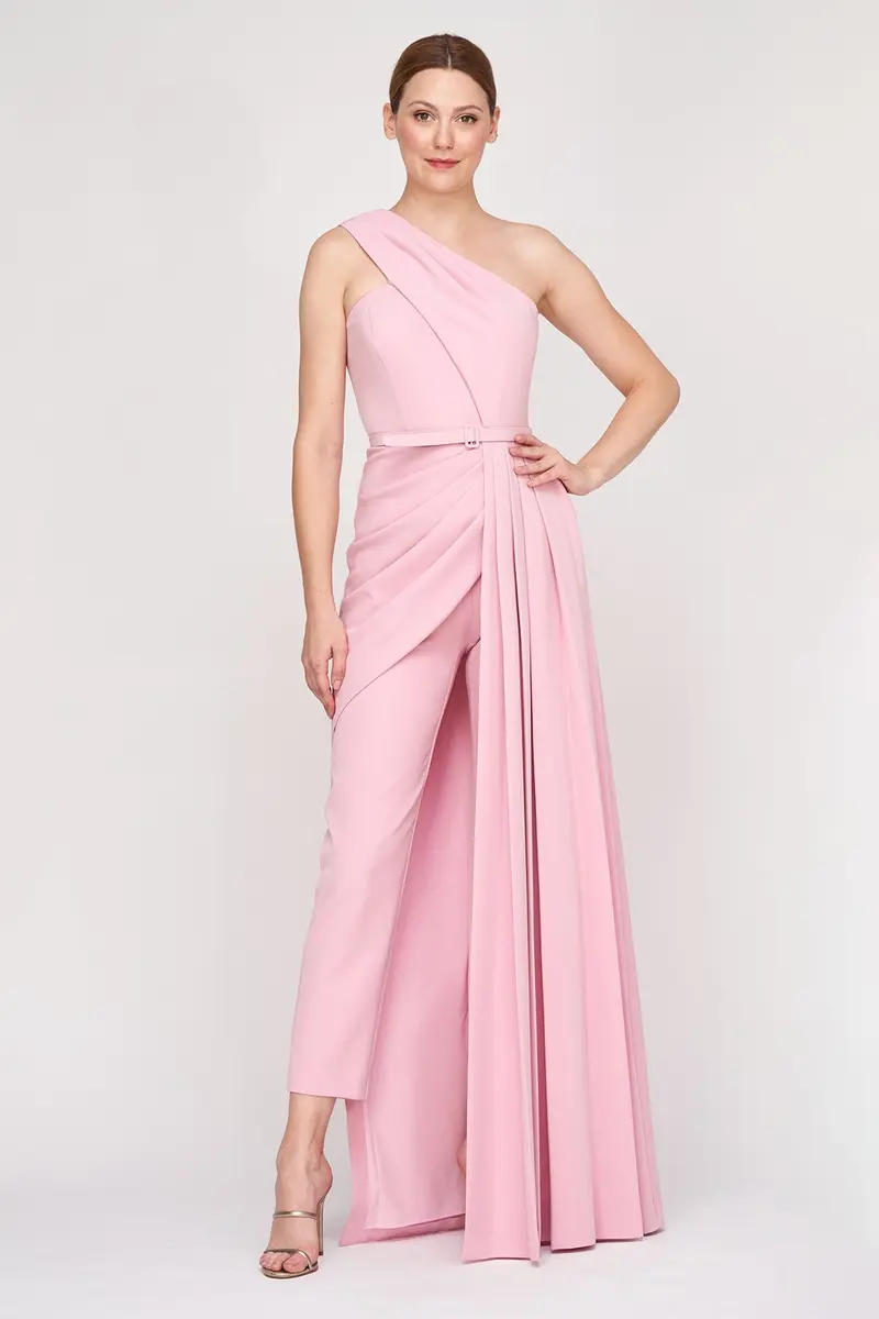 Asymmetric Grecian-Style Stretch Crepe Jumpsuit