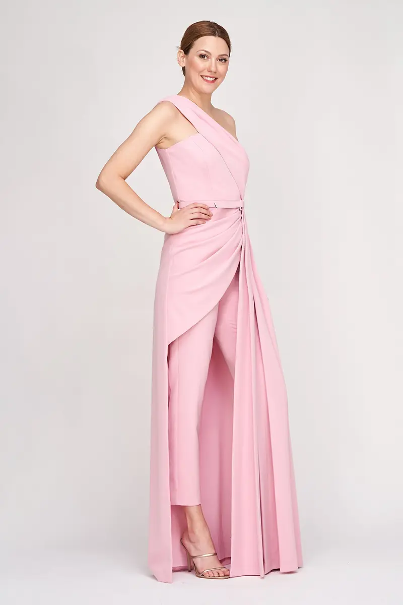 Asymmetric Grecian-Style Stretch Crepe Jumpsuit