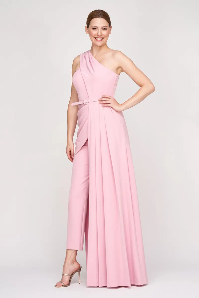 Asymmetric Grecian-Style Stretch Crepe Jumpsuit