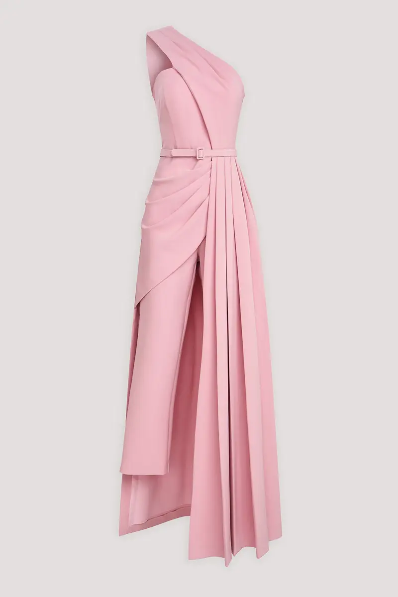 Asymmetric Grecian-Style Stretch Crepe Jumpsuit