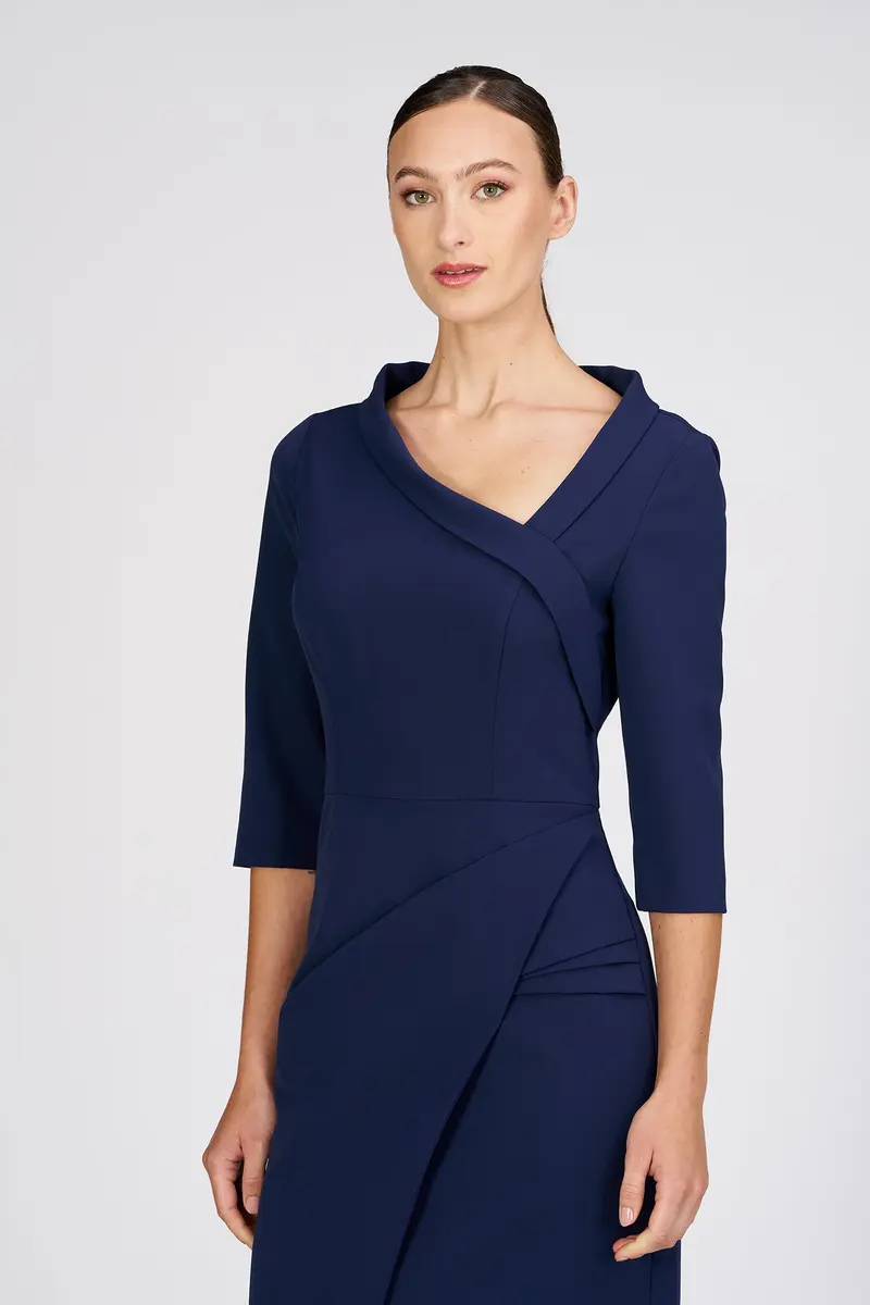 Asymmetrical Stretch-Crepe Evening Gown with Pleated Skirt