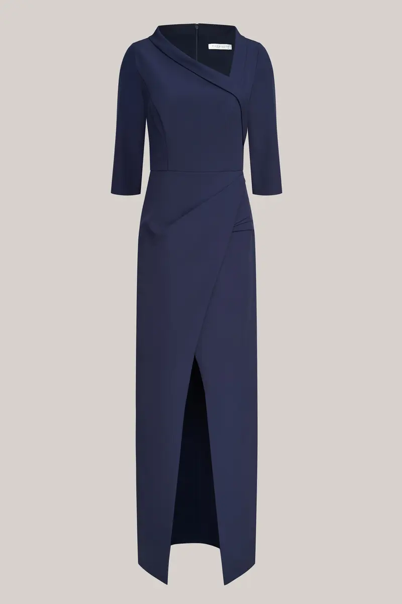 Asymmetrical Stretch-Crepe Evening Gown with Pleated Skirt