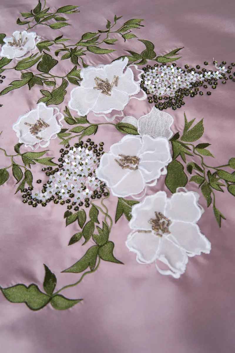 Aurelia Lustrous Taffeta Gown with Floral Embroidery and 3D Accents