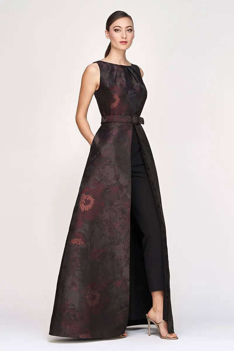 Babette Walk-Thru Jumpsuit in Metallic Taffeta Jacquard