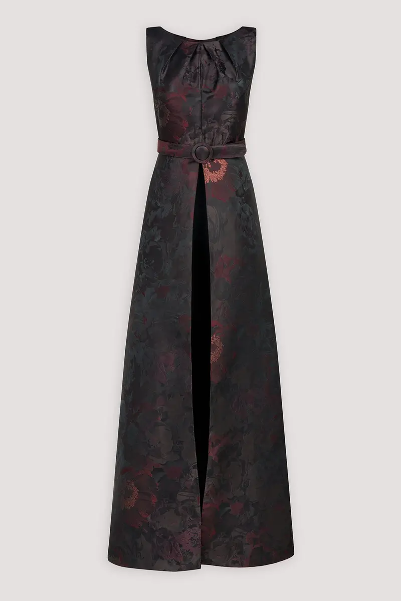 Babette Walk-Thru Jumpsuit in Metallic Taffeta Jacquard
