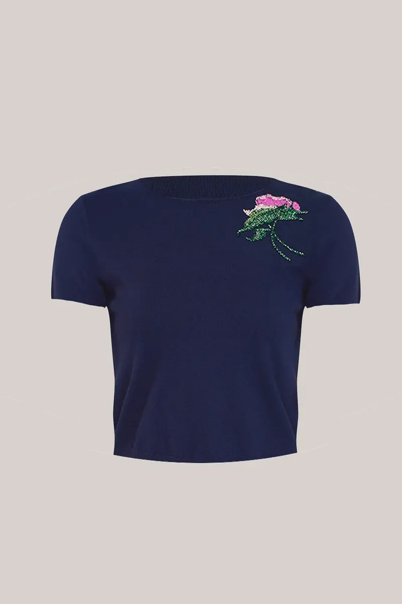 Blanche Floral-Embellished Ribbed Knit Top
