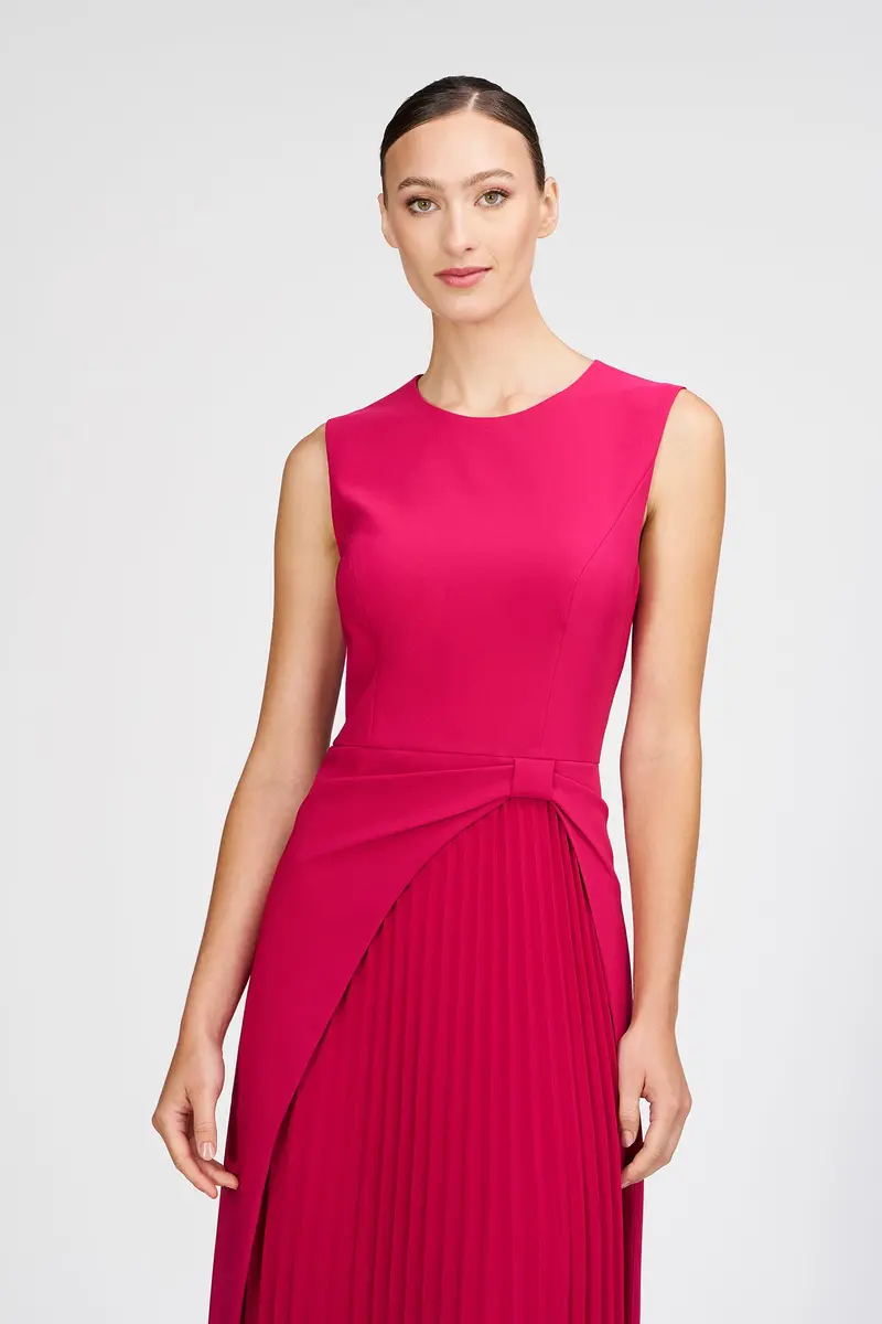Brielle Structured Stretch Crepe Gown with Pleated Chiffon Skirt