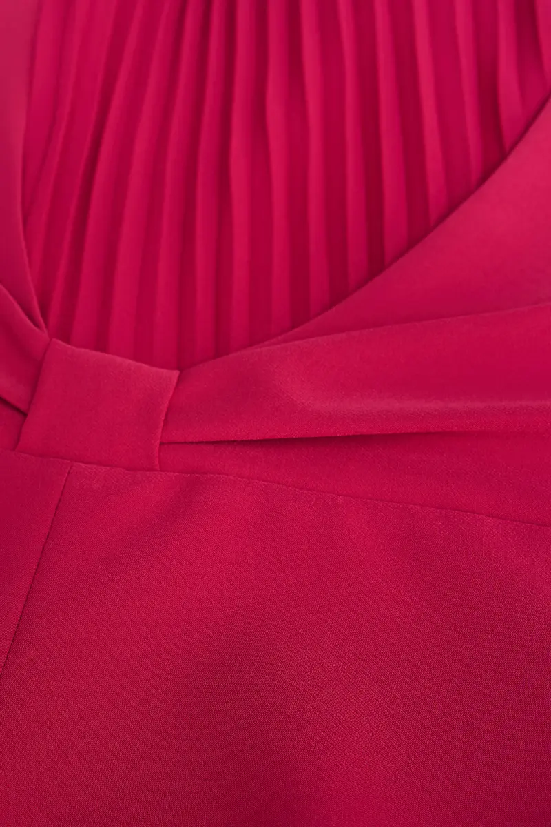 Brielle Structured Stretch Crepe Gown with Pleated Chiffon Skirt