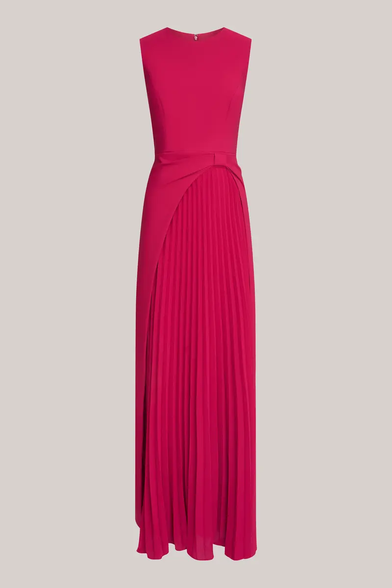 Brielle Structured Stretch Crepe Gown with Pleated Chiffon Skirt