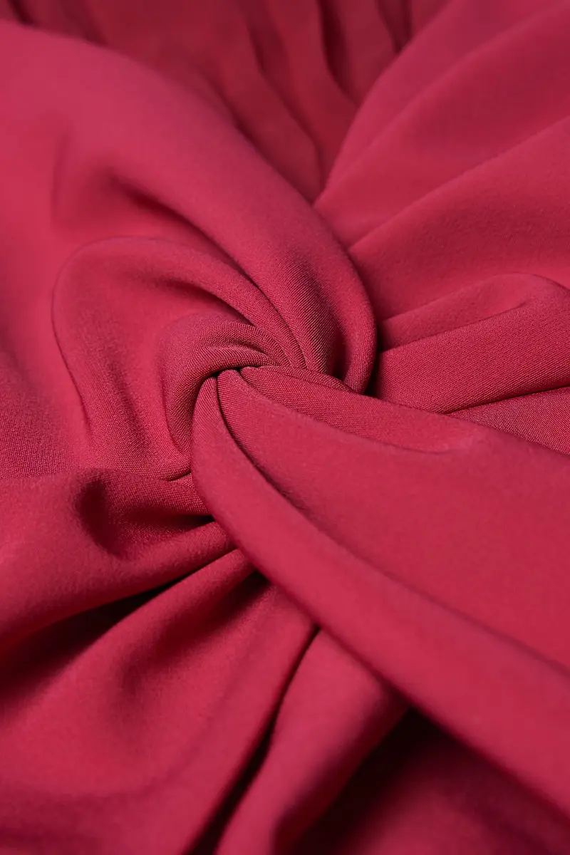 Bright Rose Stretch Crepe Tea-Length Dress with Asymmetric Overskirt