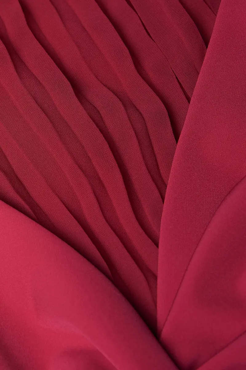 Bright Rose Stretch Crepe Tea-Length Dress with Asymmetric Overskirt