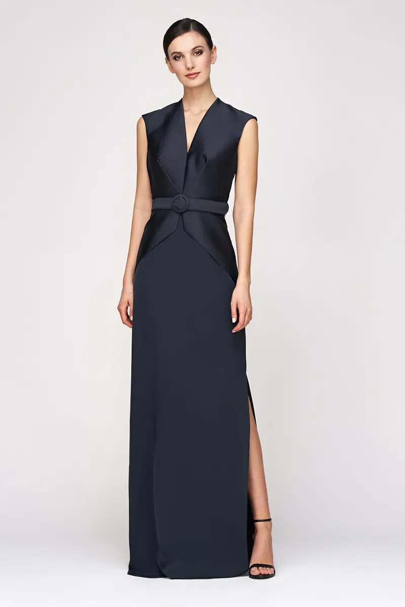 Bronwyn Swan-Neck Peplum Column Gown for Mother of the Bride