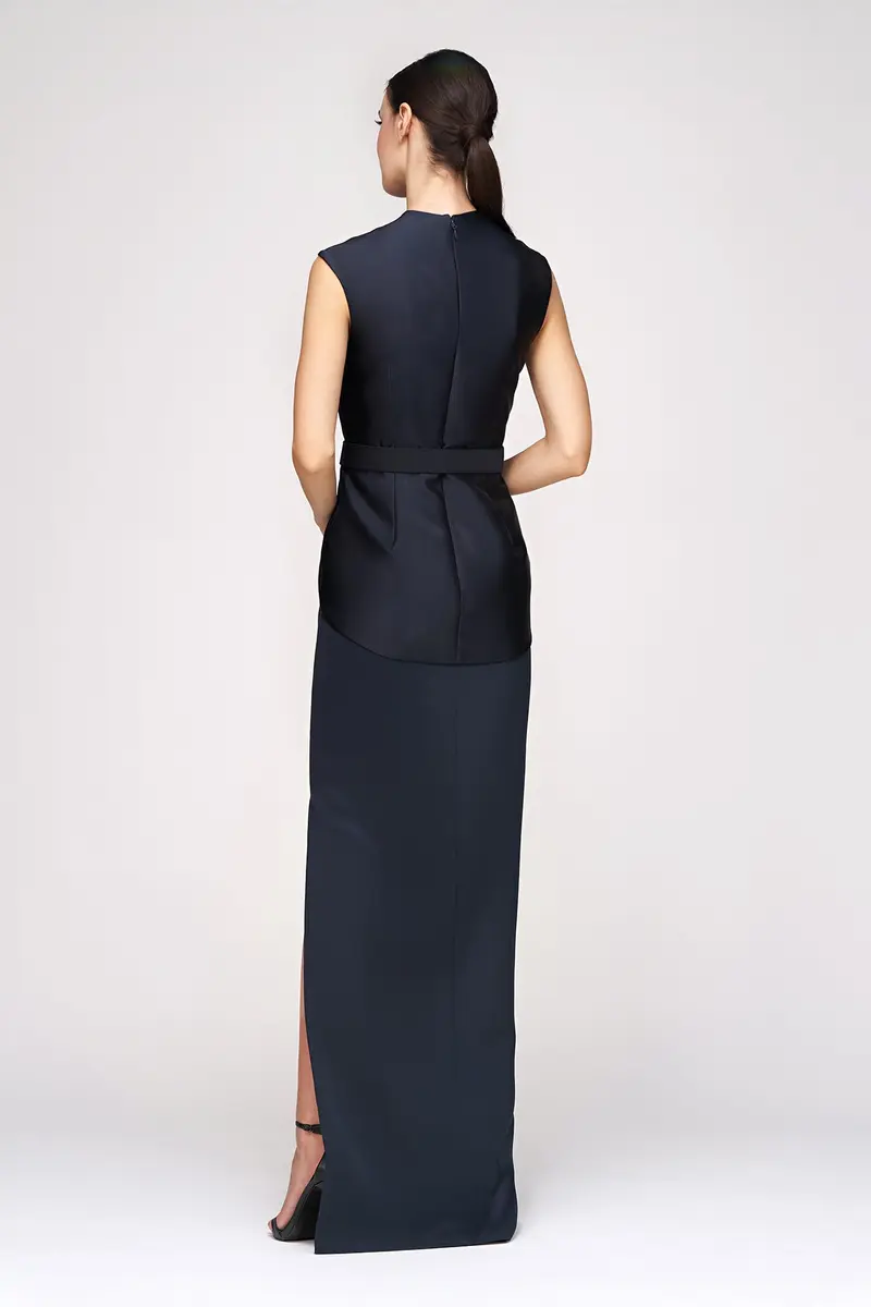 Bronwyn Swan-Neck Peplum Column Gown for Mother of the Bride