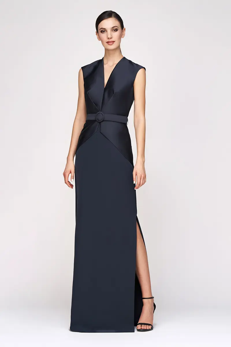 Bronwyn Swan-Neck Peplum Column Gown for Mother of the Bride