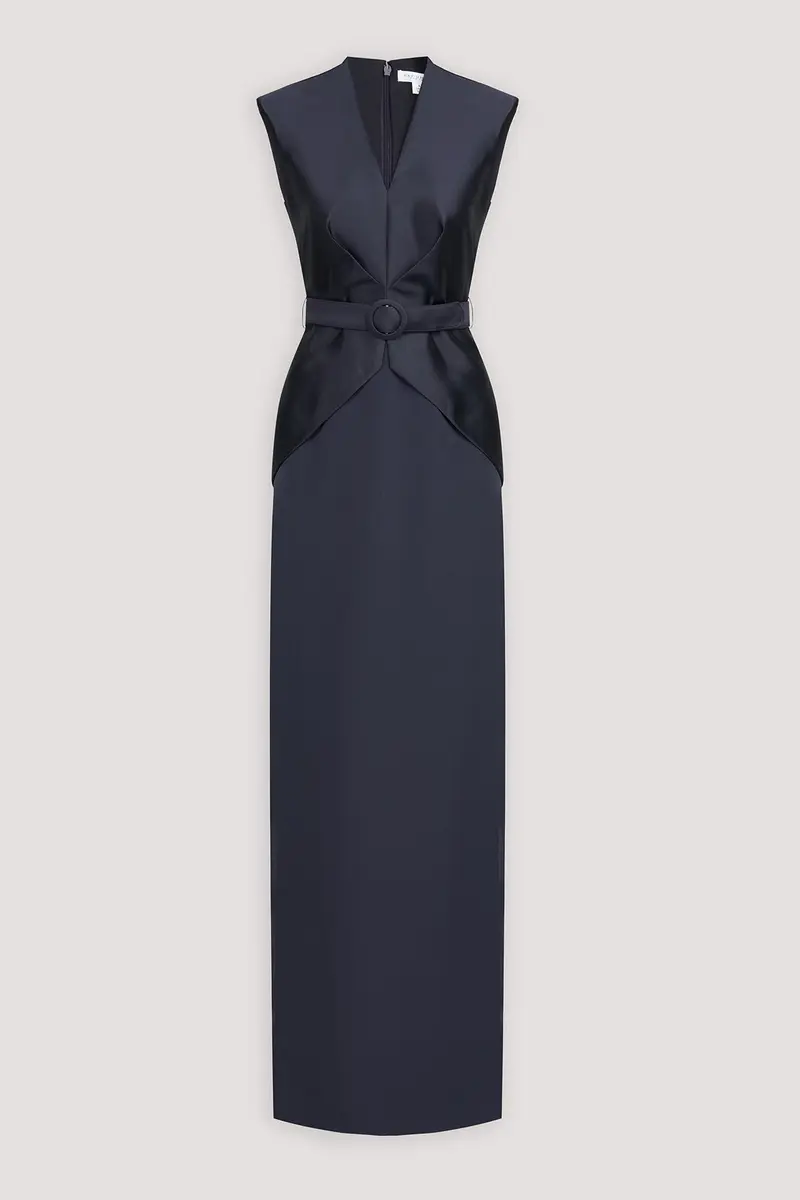 Bronwyn Swan-Neck Peplum Column Gown for Mother of the Bride
