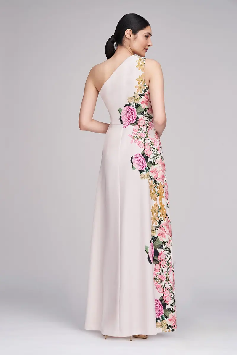 Carissa English Garden Print One-Shoulder Tulip Gown