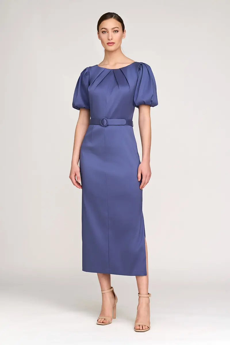 Chiara Puff-Sleeve Tea-Length Mikado Dress