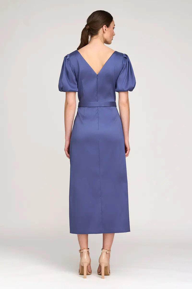 Chiara Puff-Sleeve Tea-Length Mikado Dress 2