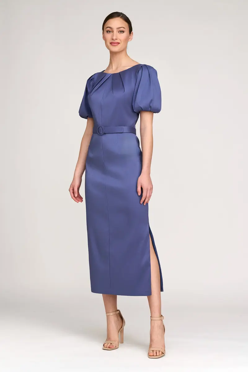 Chiara Puff-Sleeve Tea-Length Mikado Dress