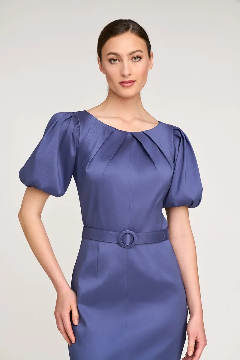 Chiara Puff-Sleeve Tea-Length Mikado Dress