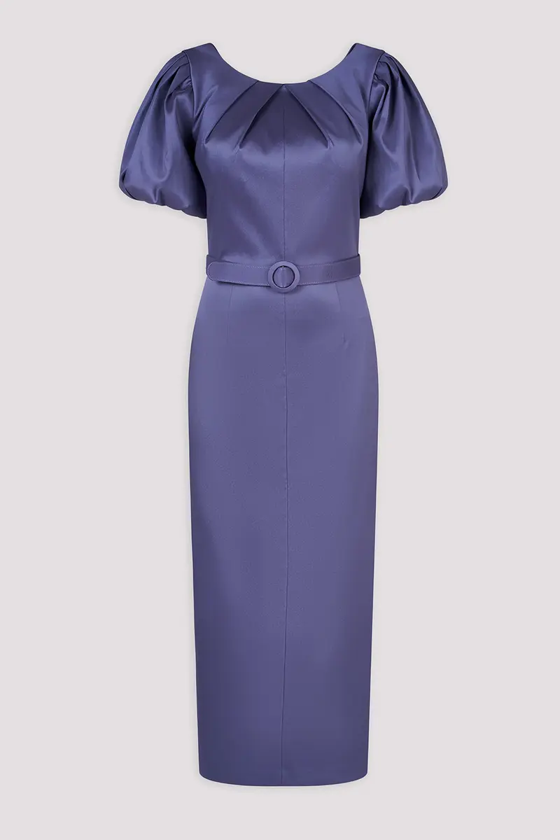 Chiara Puff-Sleeve Tea-Length Mikado Dress