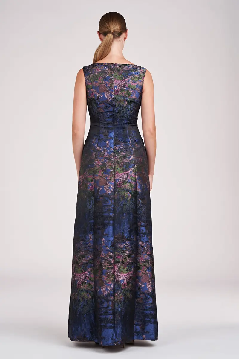 Clark Jacquard Floor-Length Jumpsuit with V-Neck 2