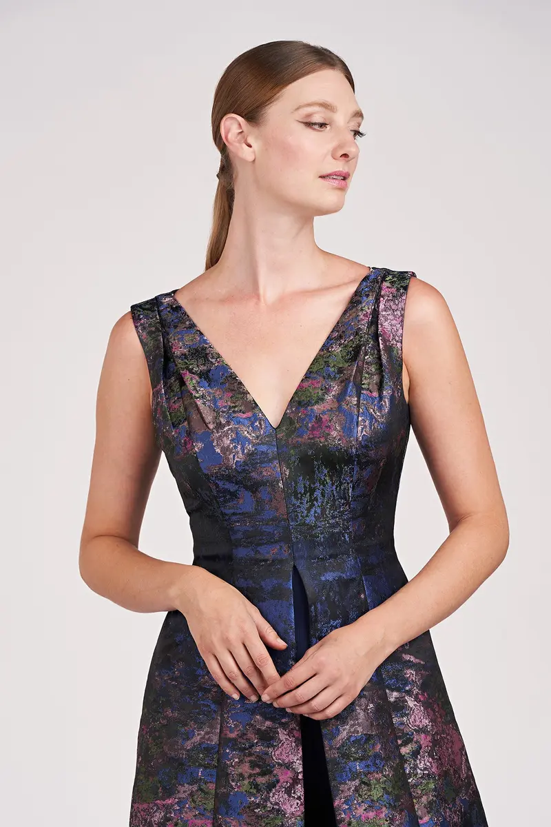 Clark Jacquard Floor-Length Jumpsuit with V-Neck