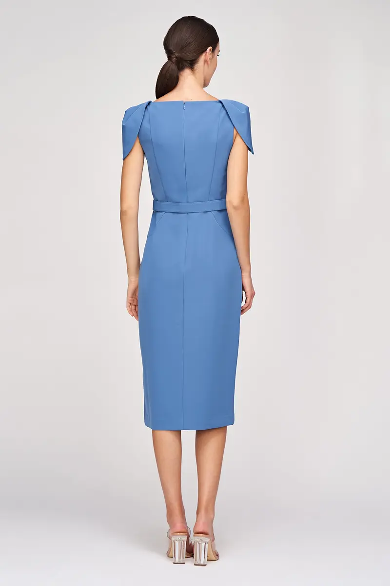 Deep Sky Stretch Crepe Midi Dress with Petal Sleeves 2