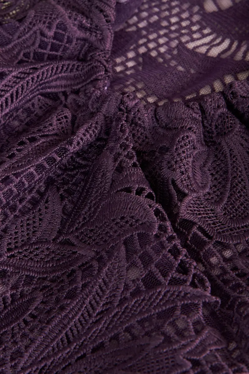 Delaney Iris Lace High-Low Gown with Bishop Sleeves