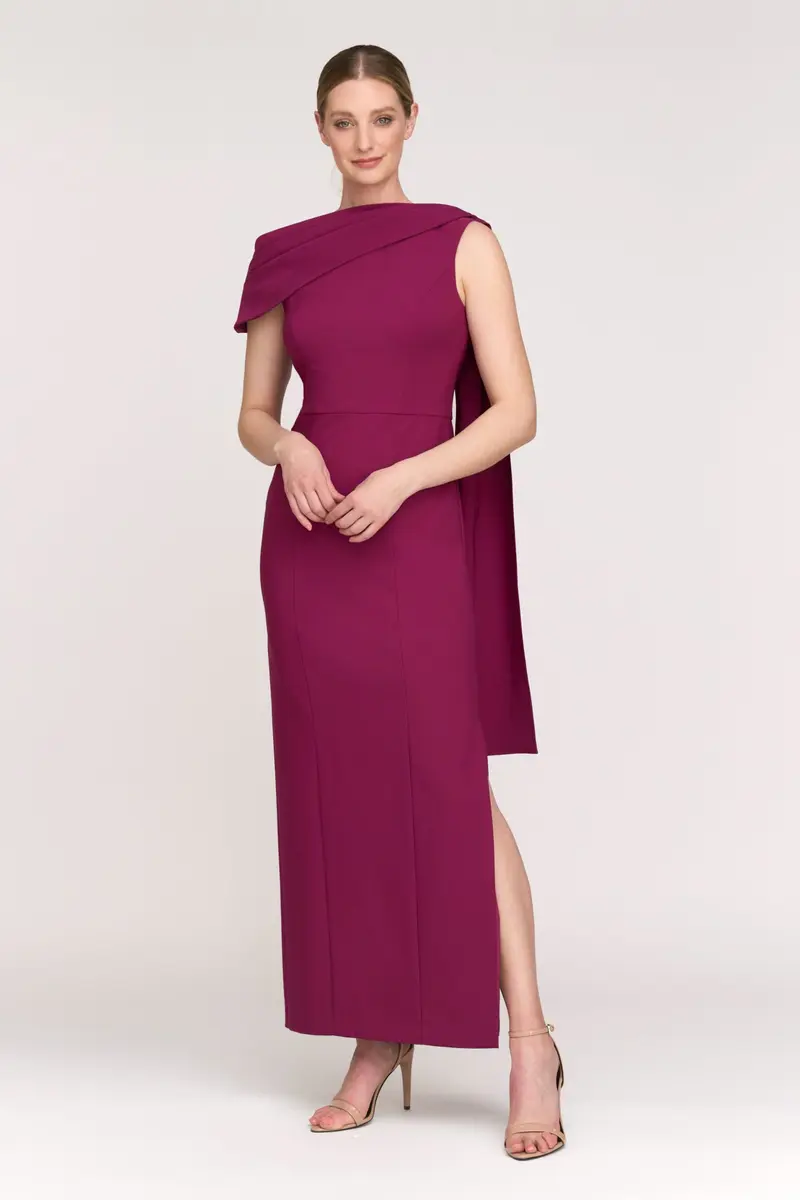 Dominica Asymmetrical Draped Ankle-Length Gown