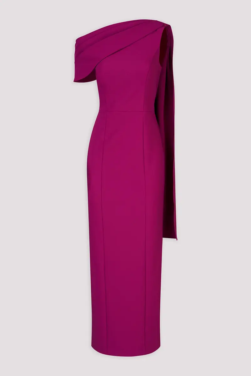 Dominica Asymmetrical Draped Ankle-Length Gown