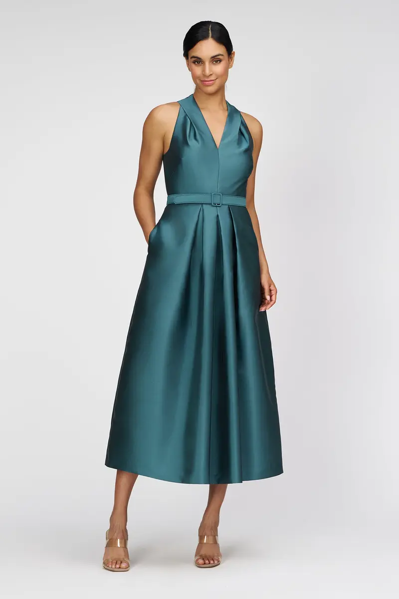 Elegant Duchess Satin Tea-Length Halter Dress