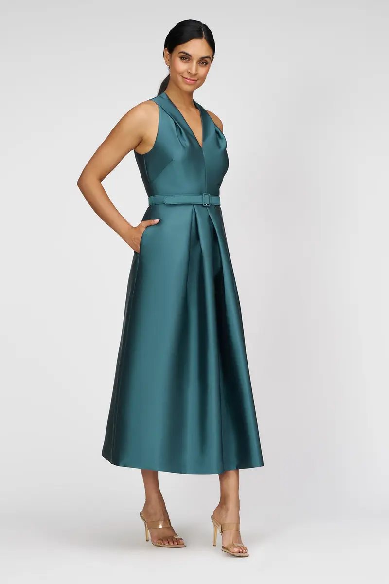 Elegant Duchess Satin Tea-Length Halter Dress