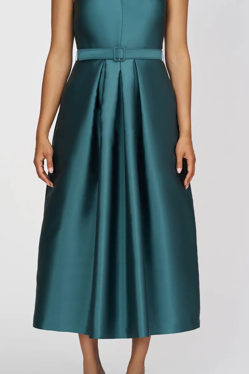 Elegant Duchess Satin Tea-Length Halter Dress