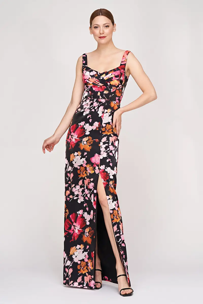 Elegant Nicole Pleated Column Gown with Side Slit